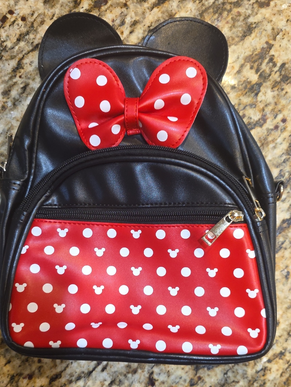 Kids Red Polka Dot Bow Character Backpack - Black Body